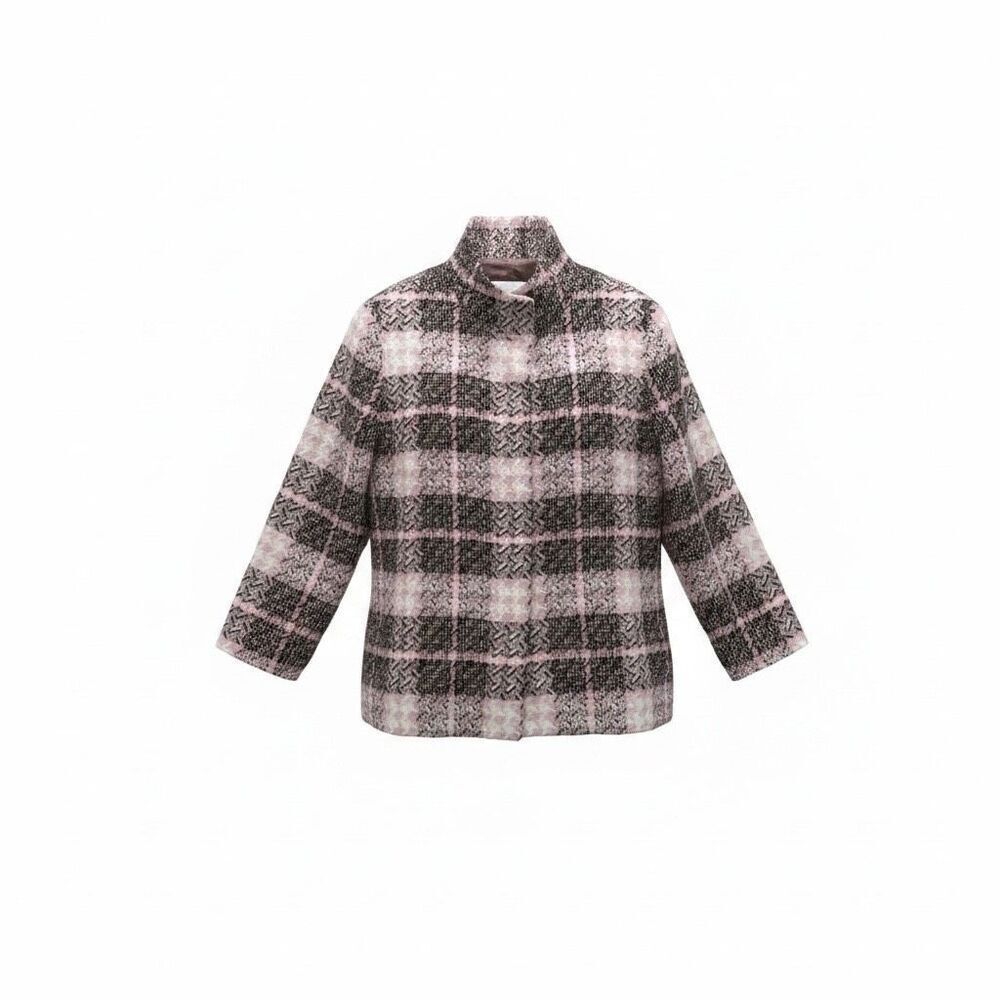 Vtg. Doncaster 16 Plaid Wool Angora Blend Blazer Jacket Y2K Pink Brown Sorority